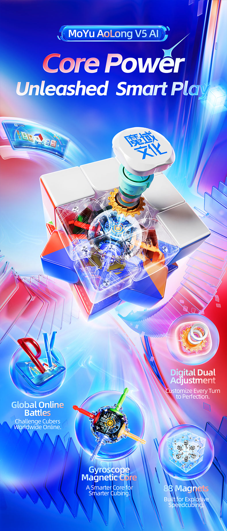 MoYu AoLong V5 AI 3x3 (Smart Cube, 8-Magnet Ball-Core + MagLev + UV)